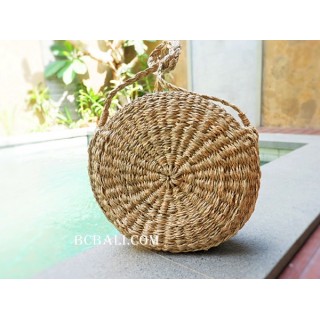 Straw Bags Circle Long Handle Natural Handmade